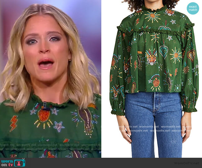 WornOnTV: Sara’s green printed ruffle trim blouse on The View | Sara ...