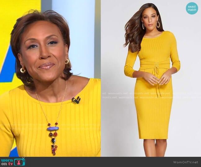 Gabrielle Union Collection Corset Sweater Dress by New York & Company worn by Robin Roberts on Good Morning America