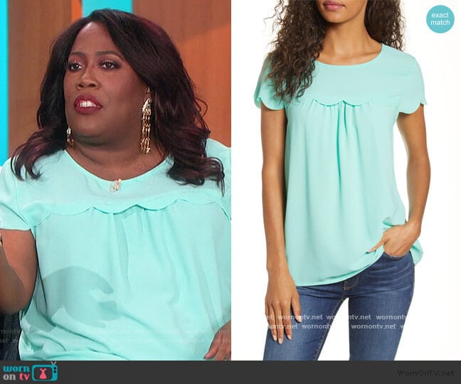 Gibson x Fall Refresh Fancy Ashley Woven Scallop Top by Gibson Look worn by Sheryl Underwood on The Talk