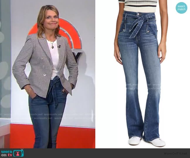 WornOnTV: Savannah’s check blazer and tie waist jeans on Today ...