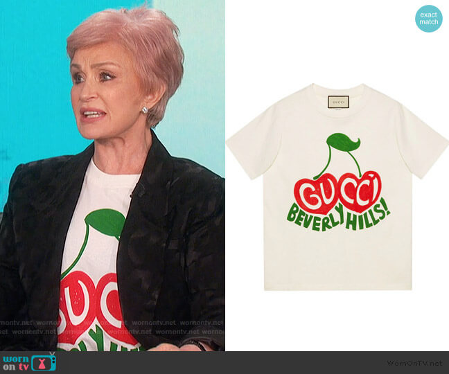 Beverly Hills cherry-print T-shirt by Gucci worn by Sharon Osbourne  on The Talk