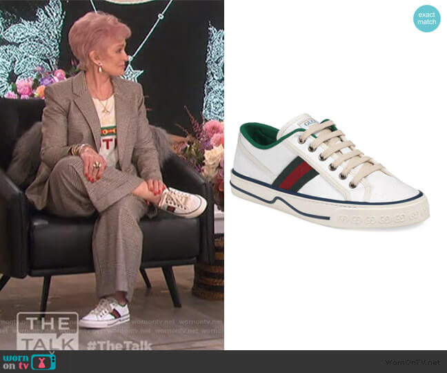 GG Stripe Tennis Sneakers by Gucci worn by Sharon Osbourne on The Talk