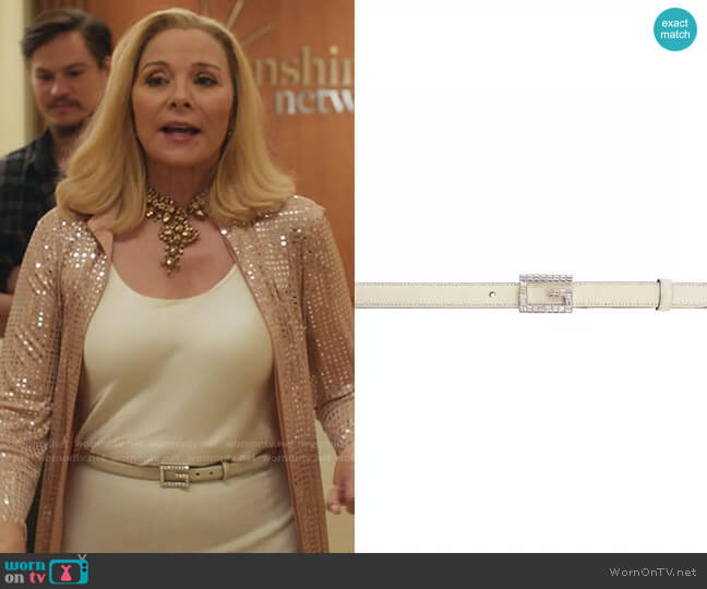 Gucci Leather belt with Square G buckle worn by Margaret Monreaux (Kim Cattrall) on Filthy Rich