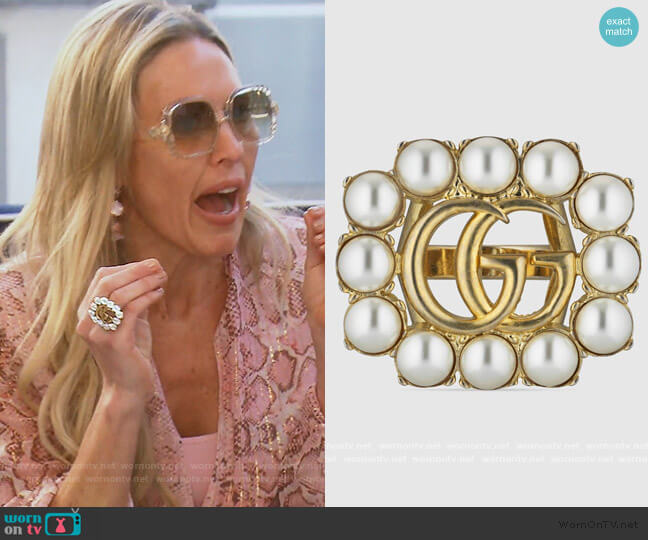Pearl Double G ring by Gucci worn by Braunwyn Windham-Burke  on The Real Housewives of Orange County