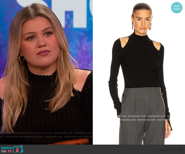 Black Cutout Pullover Crewneck by Helmut Lang worn by Kelly Clarkson  on The Kelly Clarkson Show