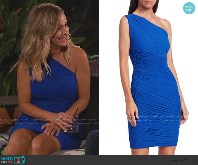 One Shoulder Tulle Draped Bodycon Dress by Herve Leger worn by Clare Crawley on The Bachelorette