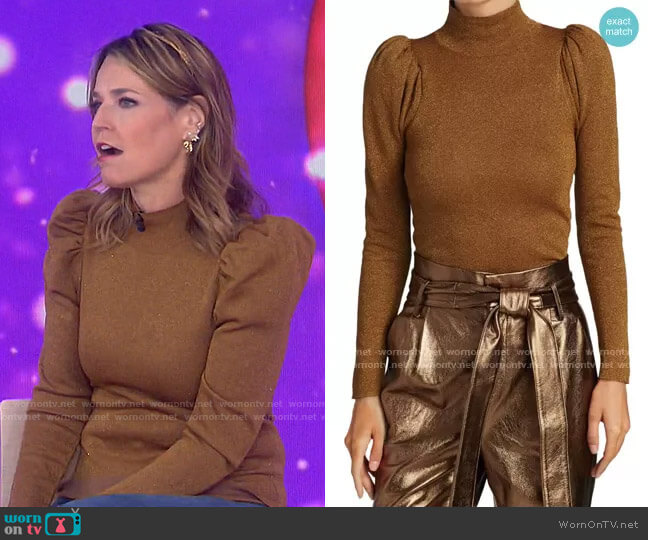 Issa Glitter Puff-Sleeve Turtleneck Sweater by Alice + Olivia worn by Savannah Guthrie  on Today