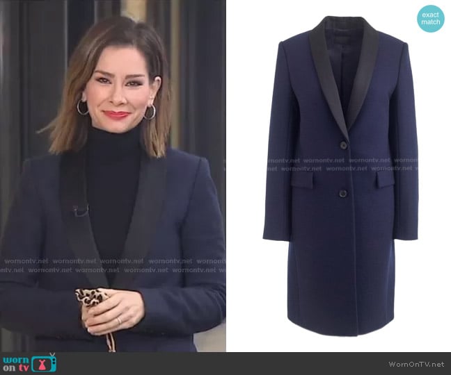 J. Crew Melton Wool Shawl Collar Tuxedo Overcoat worn by Rebecca Jarvis on Good Morning America