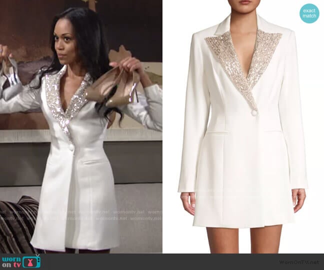 Ace Sequin Lapel Tuxedo Dress by Jay Godfrey worn by Amanda Sinclair (Mishael Morgan) on The Young and the Restless