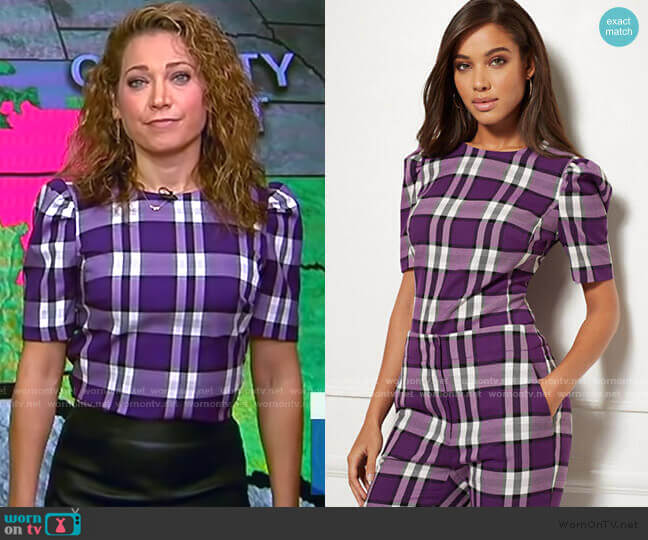 Jayda Plaid Blouse - Eva Mendes Collection by New York & Company worn by Ginger Zee  on Good Morning America