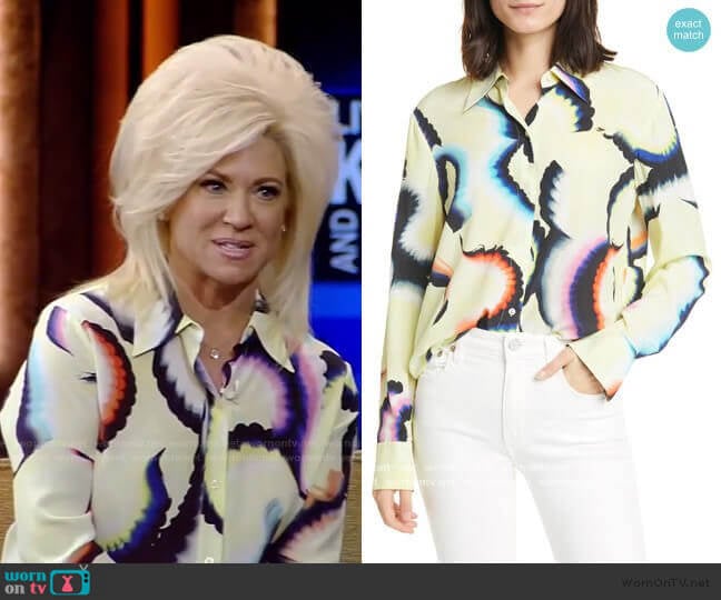 Jayne High/Low Stretch Silk Shirt by A.L.C. worn by Theresa Caputo on Live with Kelly and Ryan