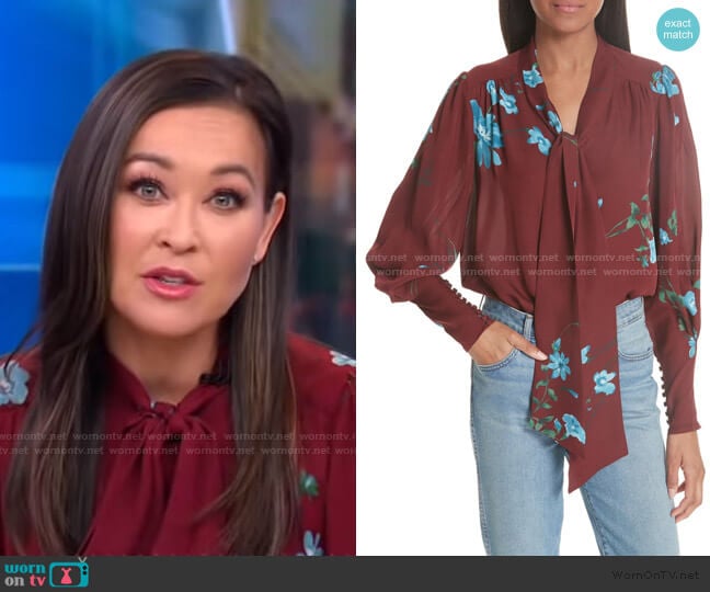 Angeletta Floral Tie-Neck Silk Blouse by Joie worn by Eva Pilgrim on Good Morning America