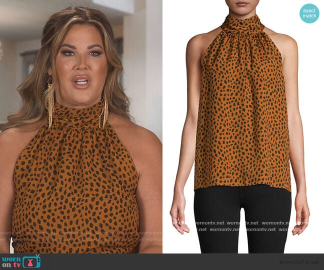 Erola Cheetah-Print Halter Top by Joie worn by Emily Simpson on The Real Housewives of Orange County