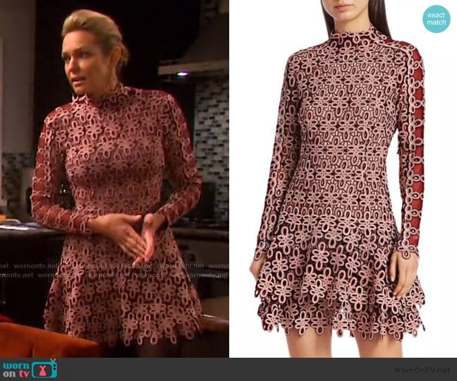 Gupure Floral Embroidery Flounce Dress by Jonathan Simkhai worn by Nicole Walker (Arianne Zucker) on Days of our Lives