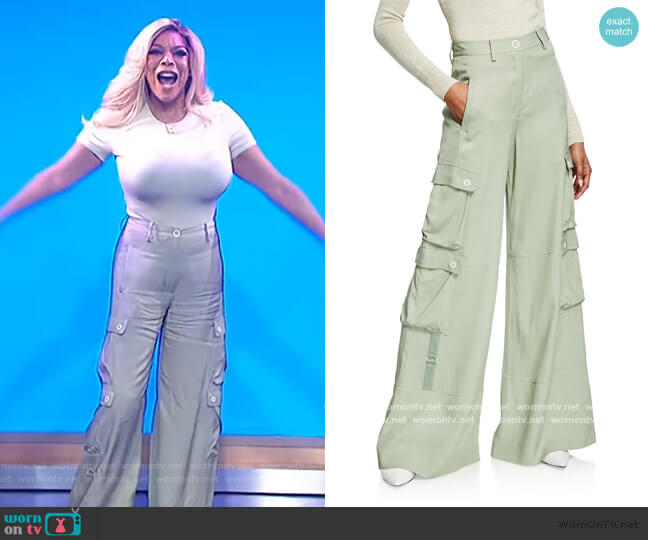 Lux Twill Wide-Leg Cargo Pants by Jonathan Simkhai worn by Wendy Williams on The Wendy Williams Show