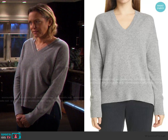 Karenia V-Neck Cashmere Sweater by Theory worn by Nicole Walker (Arianne Zucker) on Days of our Lives