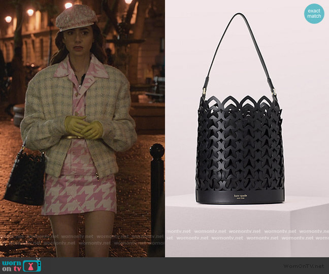 Dorie Medium Bucket Bag by Kate Spade worn by Emily Cooper (Lily Collins) on Emily in Paris