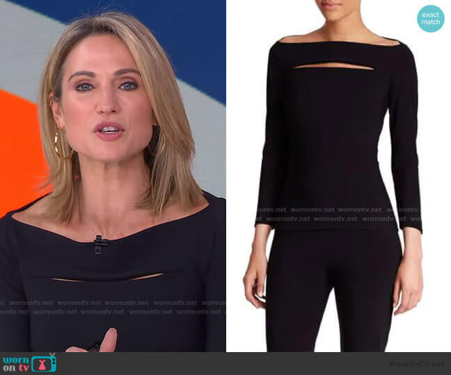 Katy Slit-Front Top by Chiara Boni La Petite Robe worn by Amy Robach on Good Morning America