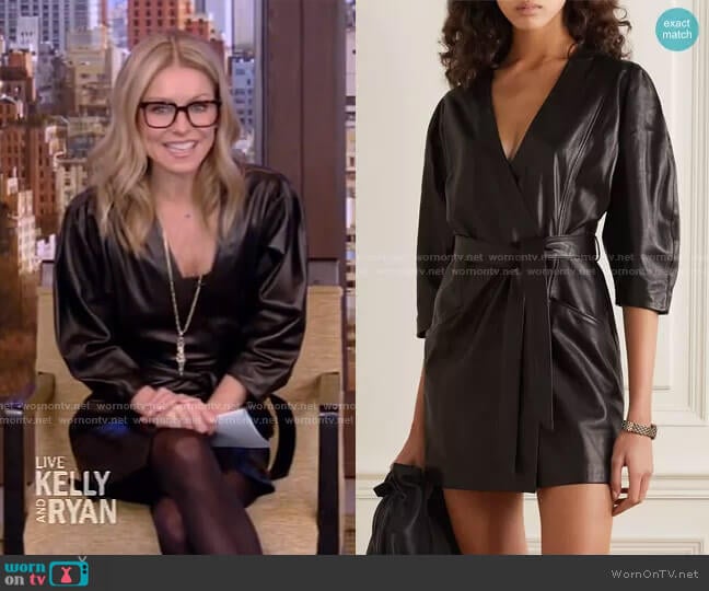 WornOnTV Kelly s black leather wrap dress on Live with Kelly and Ryan Kelly Ripa Clothes and Wardrobe from TV