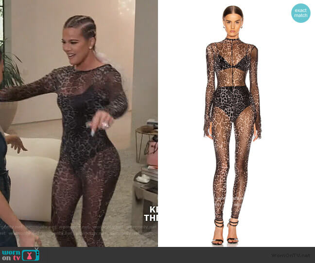 Animalia Catsuit by LaQuan Smith worn by Khloe Kardashian on Keeping Up with the Kardashians