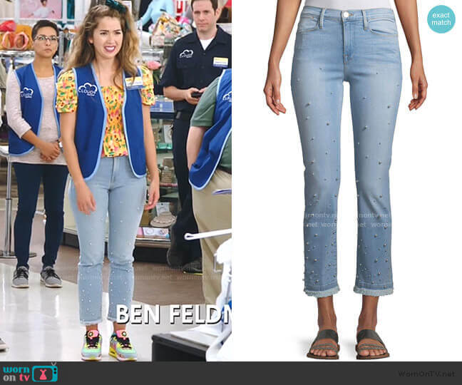 Cheyenne’s pearl embellished jeans on Superstore