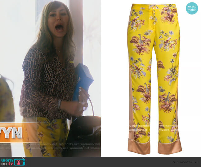 Voyage Jungle-Print Trousers by Le Superbe worn by Kelly Dodd on The Real Housewives of Orange County