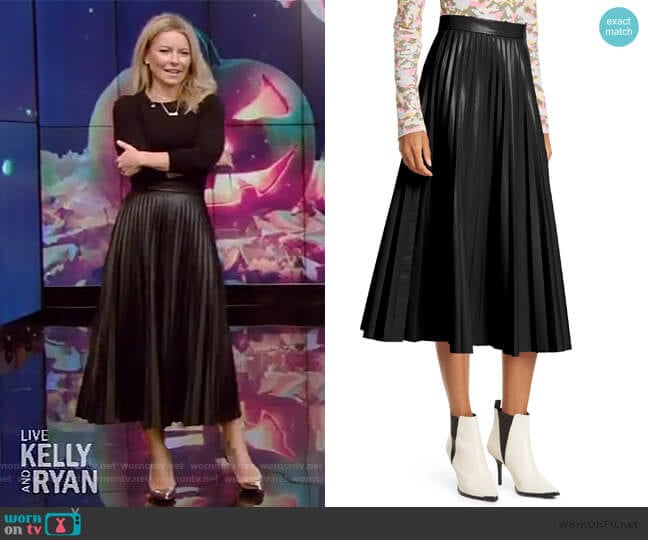 Pleated Faux Leather Midi Skirt by Maison Margiela worn by Kelly Ripa on Live with Kelly and Mark