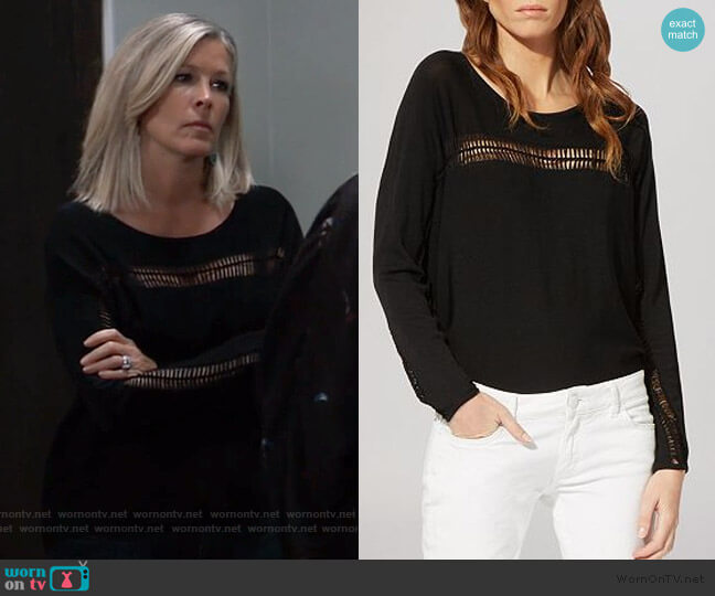 Miss Open Stitch Sweater by Maje worn by Carly Corinthos (Laura Wright) on General Hospital