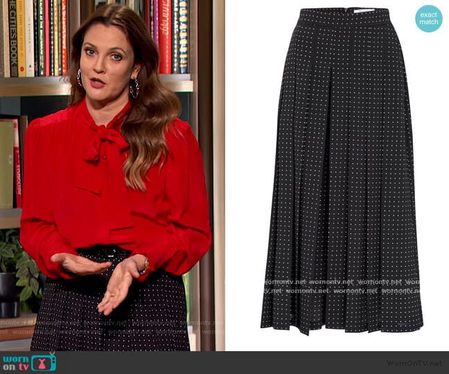 Polka-dots skirt by Max Mara worn by Drew Barrymore on The Drew Barrymore Show