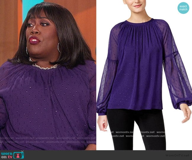 Peasant Top Sheer Embellished by Michael Kors worn by Sheryl Underwood on The Talk