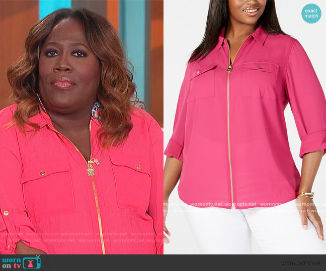 Plus Size Zip-Front Utility Shirt by Michael Kors worn by Sheryl Underwood on The Talk