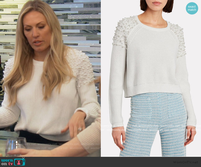 Faux Pearl Embllished Cotton Sweater worn by Braunwyn Windham-Burke  on The Real Housewives of Orange County