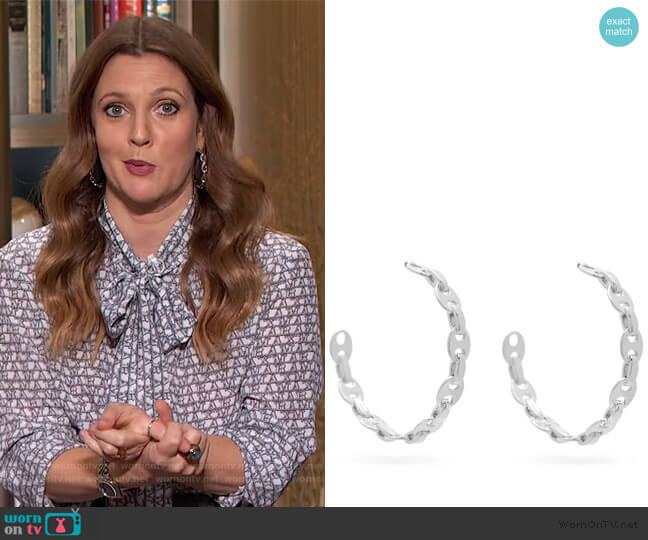 Eight Nano hoop earrings by Paco Rabanne worn by Drew Barrymore on The Drew Barrymore Show