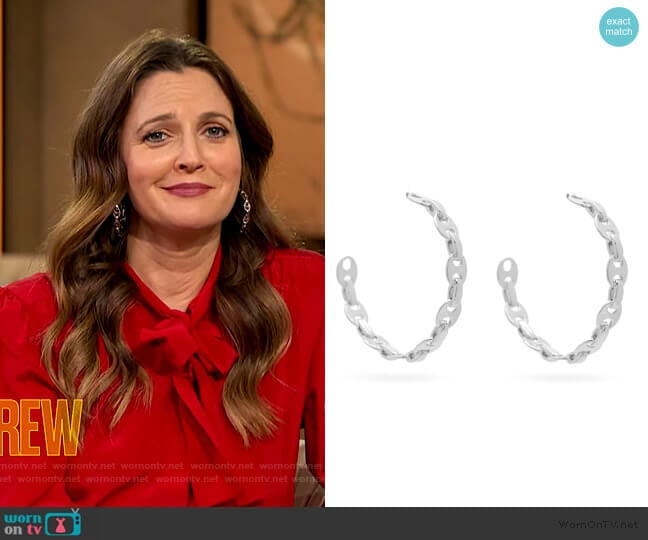 Eight Nano Hoop Earrings by Paco Rabanne worn by Drew Barrymore  on The Drew Barrymore Show