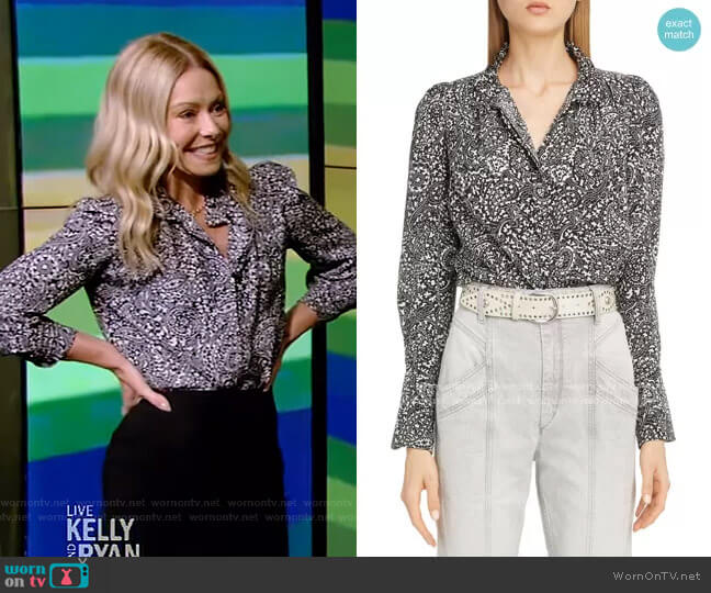 Paisley Print Silk Blouse by Isabel Marant worn by Kelly Ripa  on Live with Kelly & Ryan