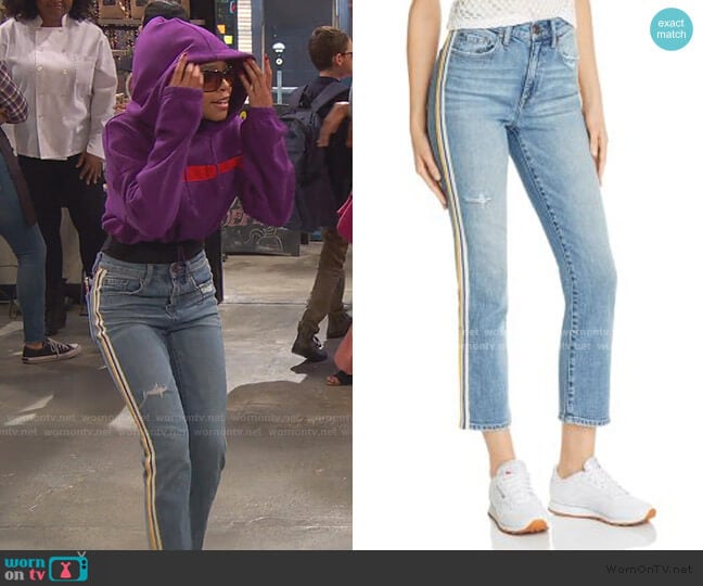 Monroe Side-Stripe Cropped Cigarette Jeans by Pistola worn by Nia Baxter (Navia Robinson) on Ravens Home