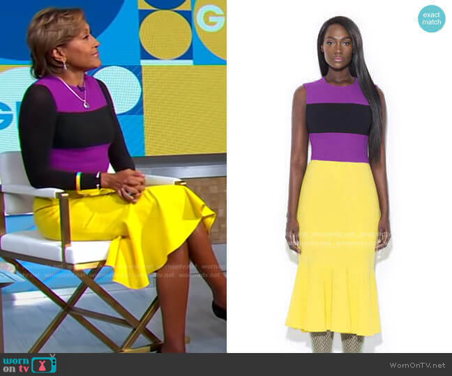 Purple/Yellow/Black Color Blocking Dress by Tristan Arch worn by Robin Roberts  on Good Morning America