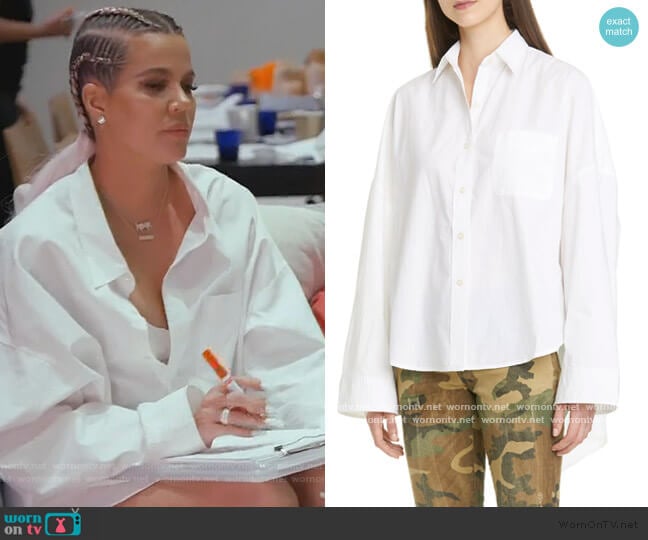 Oversized Poplin Shirt by R13 worn by Khloe Kardashian on Keeping Up with the Kardashians