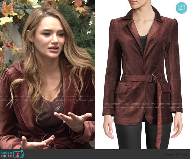 Sorrenti Belted Velvet Blazer by Paige worn by Summer Newman (Hunter King) on The Young and the Restless