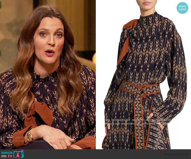 Tie-Front Arrow-Print Silk Blouse by Stella McCartney worn by Drew Barrymore on The Drew Barrymore Show