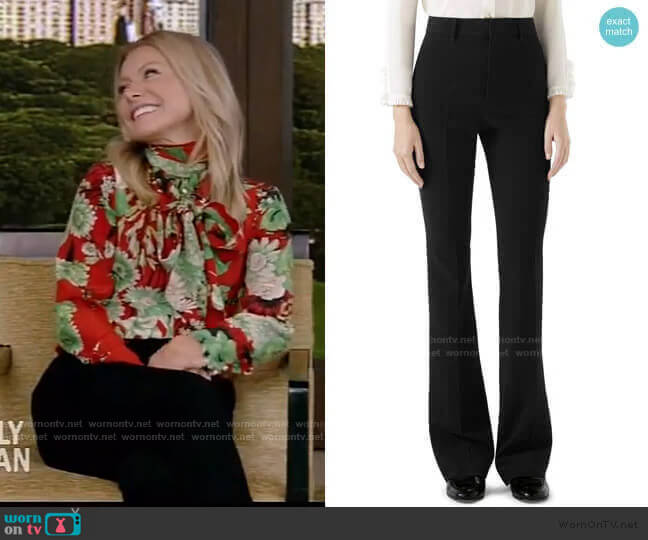Stretch Cady Skinny Flare Pants by Gucci worn by Kelly Ripa  on Live with Kelly & Ryan