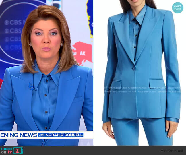 WornOnTV: Norah’s blue peak lapel blazer on CBS Evening News | Norah O ...