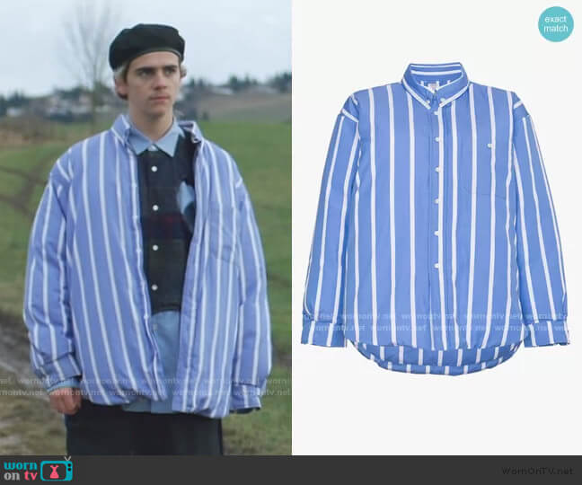 Stripe Puffa Shirt Jacket by Vetement worn by Fraser Wilson (Jack Dylan Grazer) on We Are Who We Are