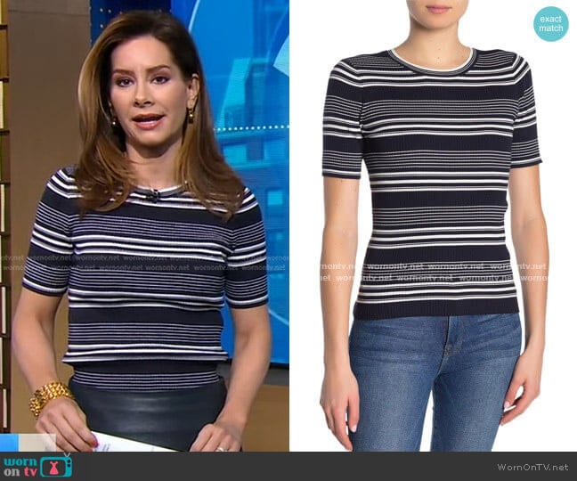 Stripe Rib Knit Top by Frame worn by Rebecca Jarvis on Good Morning America