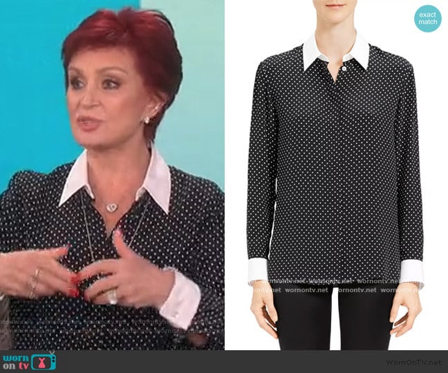 Polka Dot Combo Shirt by Theory worn by Sharon Osbourne on The Talk