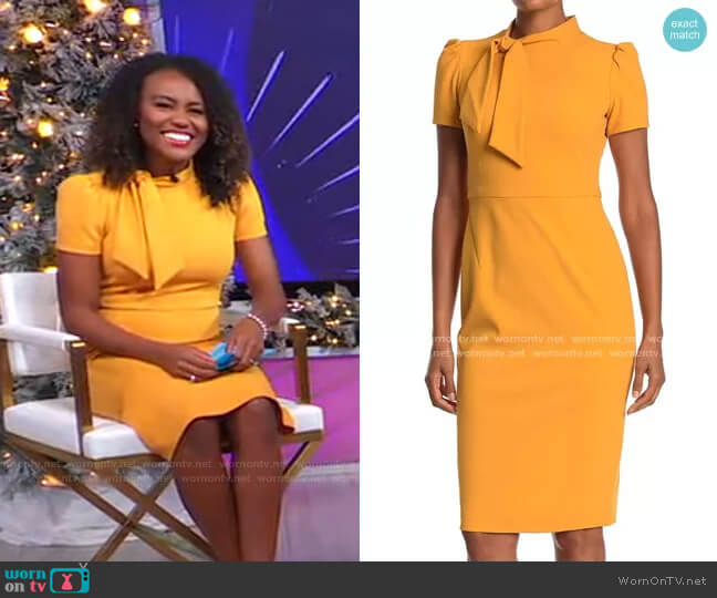 WornOnTV: Janai’s yellow tie neck sheath dress on Good Morning America ...