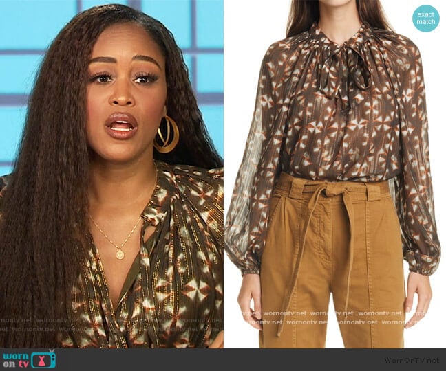 Luna Metallic Silk Blouse by Ulla Johnson worn by Eve on The Talk