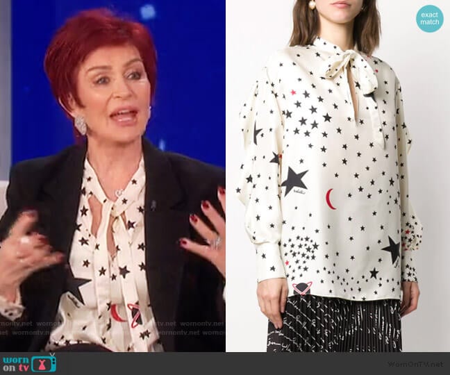 star-print blouse by Valentino worn by Sharon Osbourne on The Talk