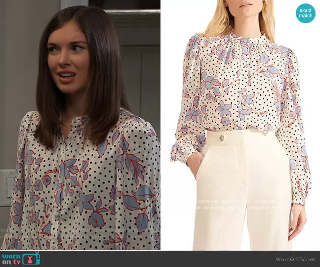 Ashlynn Floral Blouse by Veronica Beard worn by Willow Tait (Katelyn MacMullen) on General Hospital