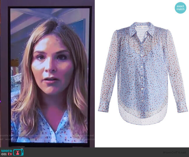 Dazed Silk Floral Button-Down Shirt by Veronica Beard worn by Jenna Bush on The Kelly Clarkson Show